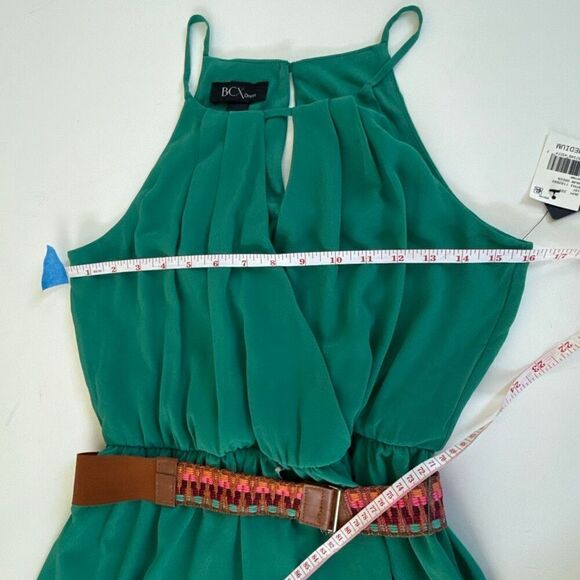 NWT BCX Juniors Women's blue/green Belted Pullover Chiffon Halter Fit & Flare Dr - Picture 12 of 13